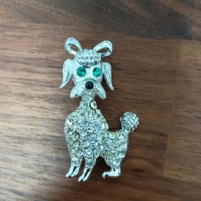 Sparkly Dog Brooch w/Green Eyes