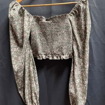 Minkpink Womens Size L Floral Green Crop Top