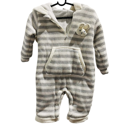  Kids  Size 6-12m Onesie Silver / White with a hood with bunny ears