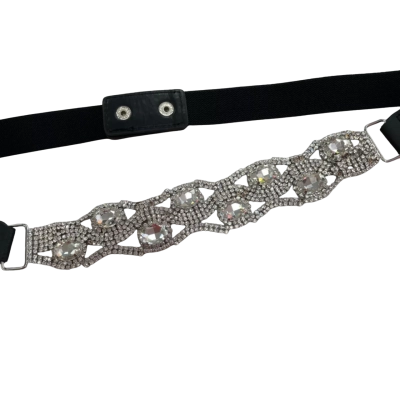  Women’s Gorgeous Diamanté Stretch Belt - Black   