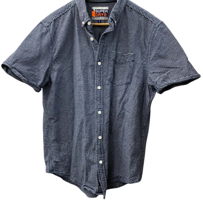 Superdry Mens  Size XL Short Sleeve Shirt Navy Blue / Striped 
