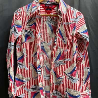 Tommy Hilfiger Womens Size 10 Button Up Polo Shirt with Boat Patterns