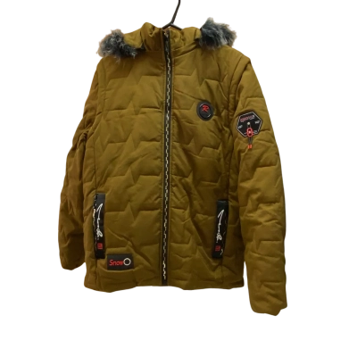 Haoyi Real Choice Brown Winter Puffer Jacket with Faux Fur Hood & Zip-Off Sleeves #WinterJacket #PufferCoat