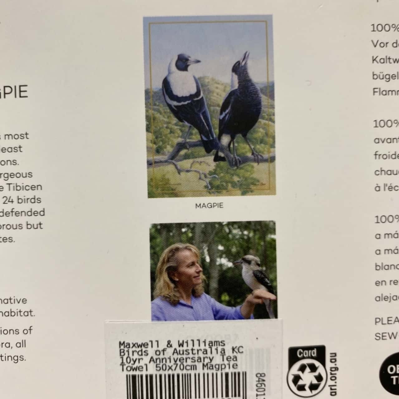 Tea towelAustralian magpie Maxwell & Williams sealed
