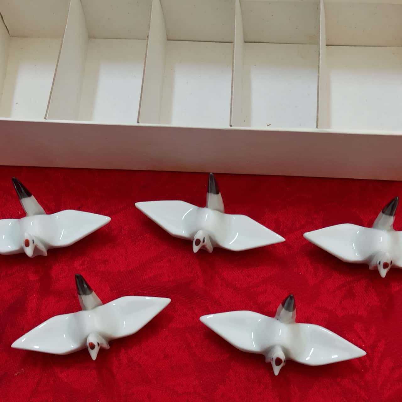 Set of 5 Ceramic Origami Crane Chopstick rests in box (b10)