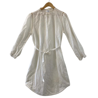 Zimmermann Women's White Linen Cotton Broderie Anglaise Embroidered Lace Dress Size 1 (Size 10AU)