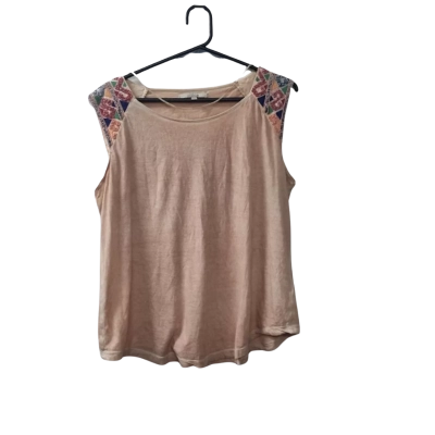 Zara Trafaluc Women's Size S Short Sleeve Top Beige / Multicoloured 