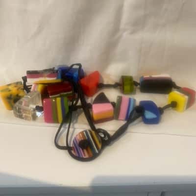 Taking Shape Womens Beaded Necklace Multicoloured Resin Licorice Allsorts in Silver Organza Bag