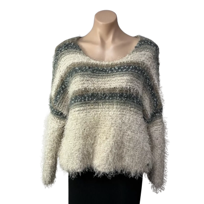 Lee Cooper Womens Size L Beige / Brown / Grey Striped Fluffy Knitted Jumper 