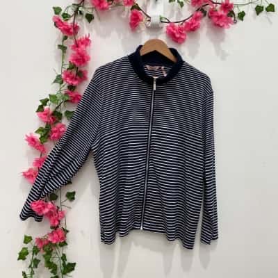 Millers Womens Zip Through Top Size 20 Navy Blue / Striped / White 