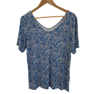Sportscraft Womens  Size L Short Sleeve Top Blue / Paisley Pattern / White 