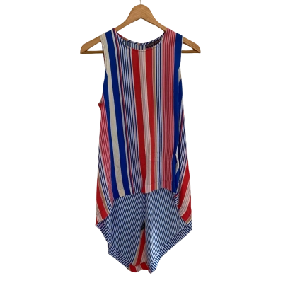 Mister Zimi Womens  Size 10 Short Sleeve Top Beige / Blue / Pink  / Red / Striped / White 