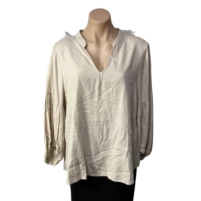 Salty Crush Womens Size 14 Beige Linen Blend Long Sleeve V-neck Top 