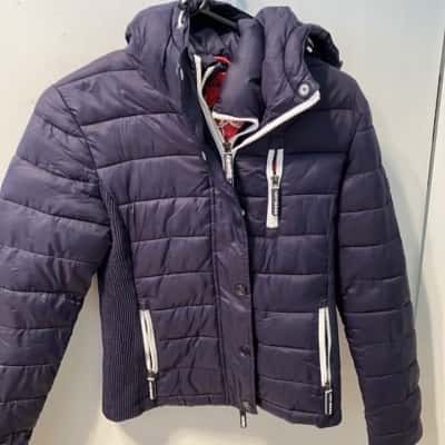 Superdry Womens  Size XXS Hooded Jacket Navy Blue / White 