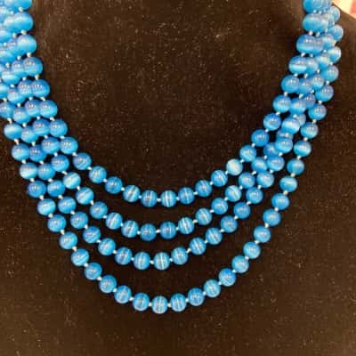  Womens Multi Strand Glass Bead Necklace Blue 