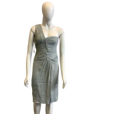 BNWT Reiss Women's Size 8 Abby One-Shoulder Pleated Mini Dress Sage Green 