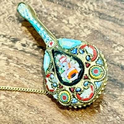 Vintage Italian Micro Mosaic Mandelin Brooch