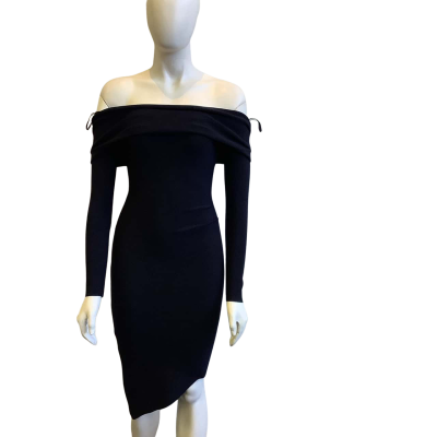 Bec & Bridge Women's Size 6 Long Sleeve Off Shoulder Midi Dress Navy Blue 