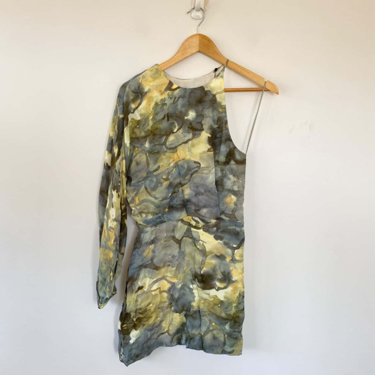 Zara Green Blue Pattern One Shoulder Long Sleeve Mini Dress Size 8 / S (s)  - Used As New | Salvos Stores