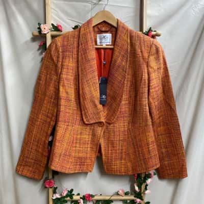 Womens Anthea Crawford Orange Blazer Jacket Size 16 RRP $459