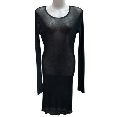 New With Tags ALL THINGS GOLDEN 'The Knitted' Long Sleeve Black Sheer Knit Dress in Size XL - Fitted Style