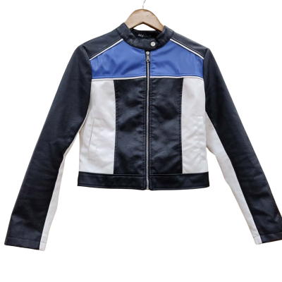 Ally Fashion Womens Size 10 Biker Jacket and Skirt Set Black  / Blue / Yellow (8)