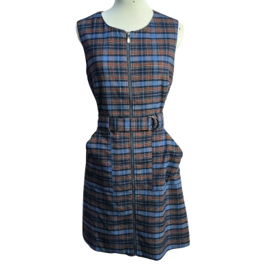 Oasis Womens  Size 12 Shift Dress Blue / Checked 
