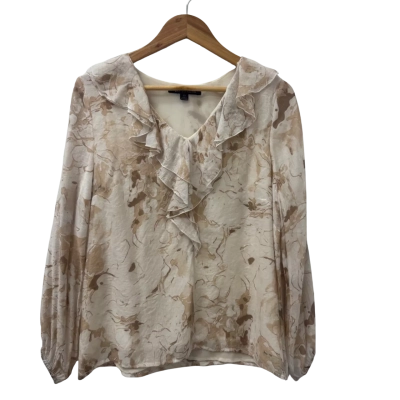 Liz Jordan Womens  Size 12 Long Sleeve Top Brown / Cream 