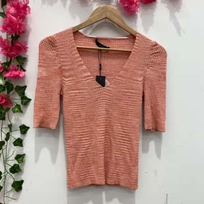 Saba Womens Short Sleeve V-Neck Top Size S Peach 