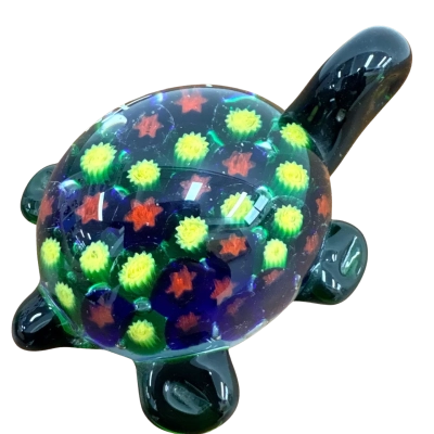 Art Glass Green/Red/Blue Turtle Paperweight
