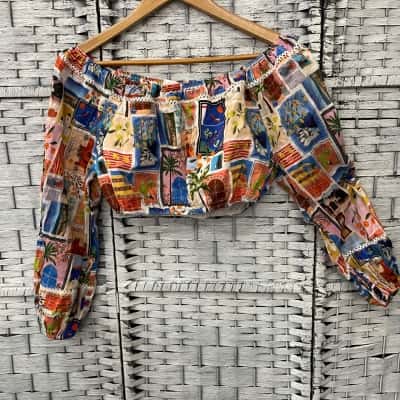 Seafolly Womens  Size M Long Sleeve Top / Off-the-shoulder Top Multicoloured / Pattern 