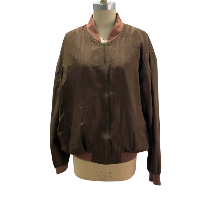 You-Coh Silk Men's Size L Brown 100% Silk Front Zipper Brown bomber Jacket