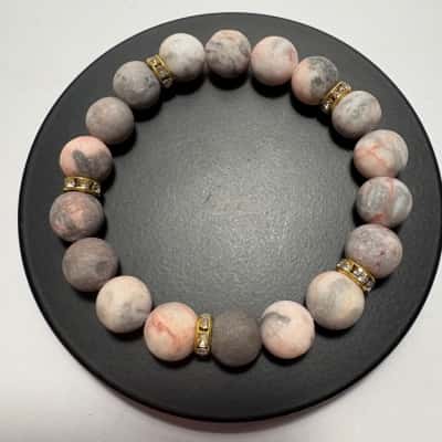 New in Bag Semi Precious Elastic Stone Bracelet- Possibly Pink Zebra Jasper