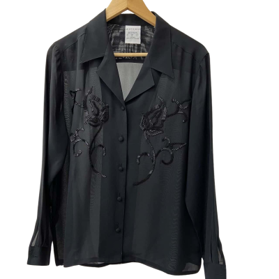  Alexon - Women's Black Beaded Sheer Dress Shirt UK Size 10 USA Size 8
