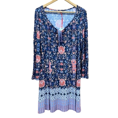 Leona Edmiston Navy Blue Floral Patterned Dress Size 3