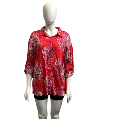 New - Donna Donna Womens  Size L Shanghai Floral Shirt Red Mix 