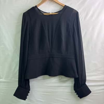 BCBG Maxazria Womens Size L Long Sleeve Top Black BNWT