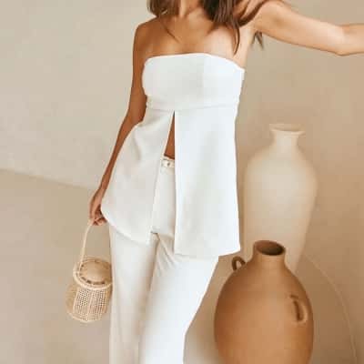 Sabo   Aila Strapless Split Top.  Creamy White. Size 12 