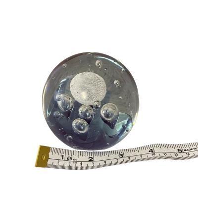 Clear & blue glass bubble paper weight