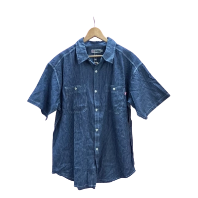  Mens  Size L Short Sleeve Shirt Blue / Pinstriped / White 