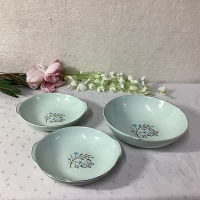 Vintage Universal "Ballerina Mist" Pastel Green Ceramic Bowls with Flower & Butterfly Pattern (x 3)