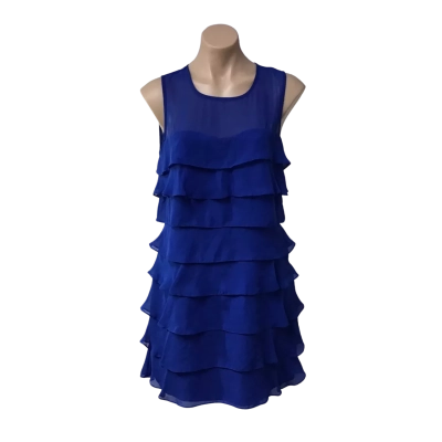 Review Womens Size 12 Bright Blue Tiered Sleeveless Mini Dress (new) 