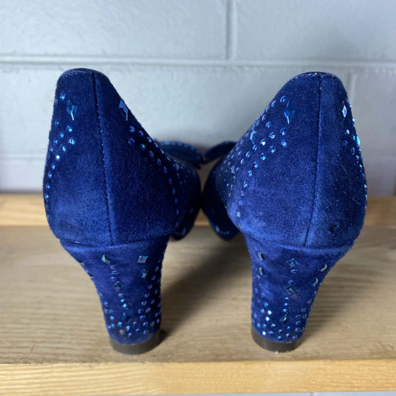 Miss L Fire Womens Embroidered Suede Heels Size 39 Blue (s)