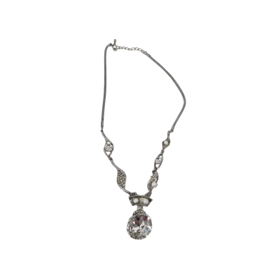  Womens Necklace Silver Plate/Pearl and Cut Glass Pendant