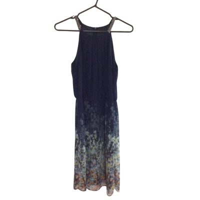 Esprit Womens  Size 10 Midi Dress / Sleeveless Dress  Floral / Navy Blue / Orange / Yellow 