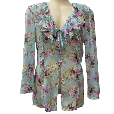 Zara Floral Print Ruffle Blouse in Size M