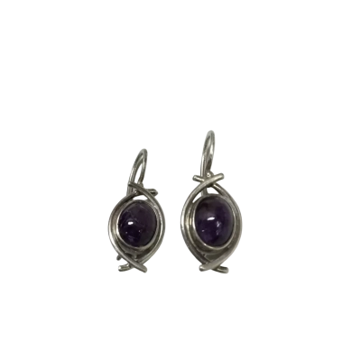 Sterling Silver Earrings With Cabochon Amethyst Stones 
