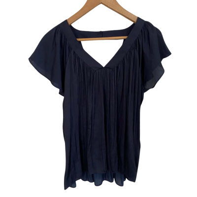 Country Road Womens  Size 8 Short Sleeve Top / V-Neck Top Gold / Navy Blue 