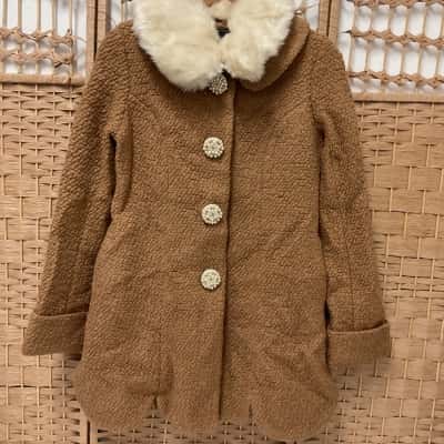 BNWT Vintage Cecil McBee Textured Bouclé Wool Women’s Coat Faux-fur Collar Decorative Buttons Size M Winter Coat Jacket 