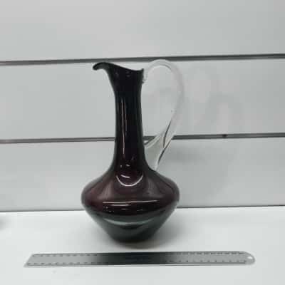 Vintage Polish Blown Glass Purple Handled Pourer Pitcher Jug 